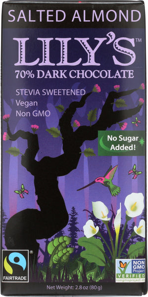 LILYS SWEETS: Salted Almond Dark Chocolate Bar, 2.8 oz