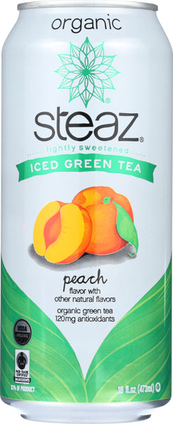 STEAZ: Organic Iced Green Tea Peach Lightly Sweetened, 16 oz