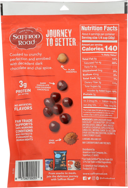 SAFFRON ROAD: Dark Chocolate Chai Crunchy Chickpeas, 4.15 oz