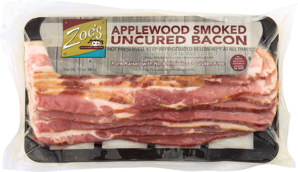 ZOES MEATS: Applewood Smoked Uncured Bacon, 12 oz