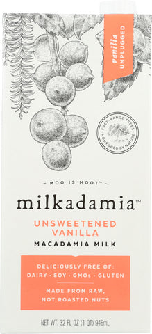MILKADAMIA: Unsweetened Vanilla Macadamia Milk, 32 fo