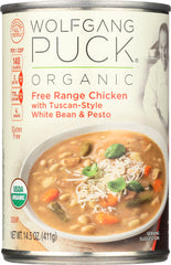 WOLFGANG PUCK: Organic Soup Free Range Chicken with Tuscan Style White Bean & Pesto, 14.5 oz