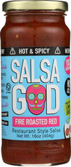 SALSA GOD: Salsa Hot and Spicy Fire Roasted Red, 16 oz