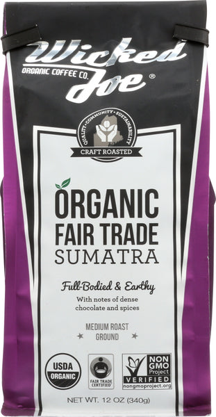 WICKED JOE COFFEE: Organic Ground Coffee Medium Roast Sumatra, 12 oz