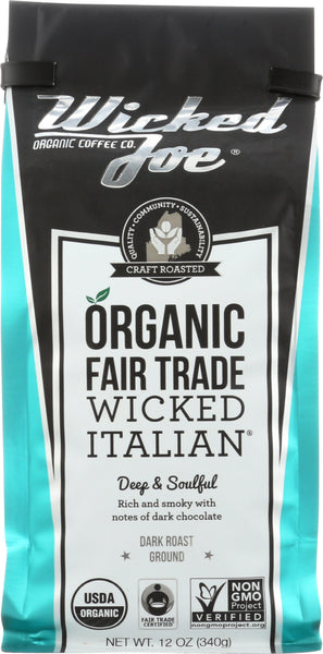 WICKED JOE COFFEE: Organic Ground Coffee Dark Roast Wicked Italian, 12 oz