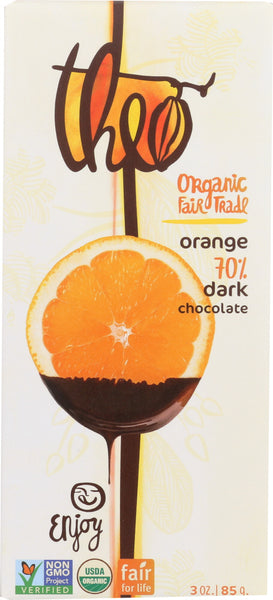 THEO CHOCOLATE: Organic 70% Dark Chocolate Bar Orange, 3 oz