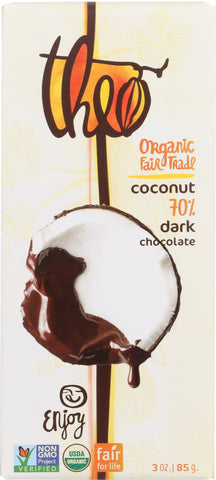 THEO CHOCOLATE: Organic 70 % Dark Chocolate With Toasted Coconut, 3 oz