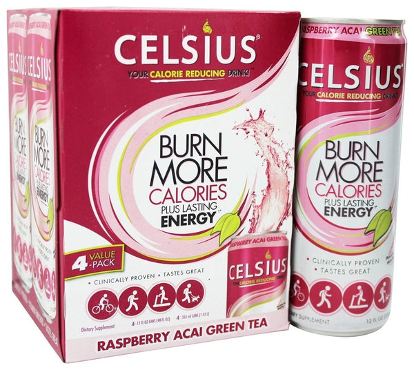 CELSIUS: Raspberry Acai Green Tea Non-Carbonated Pack of 4, 48 oz