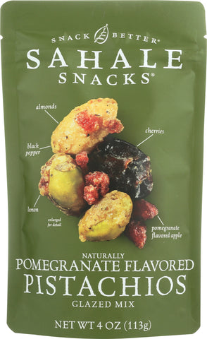 SAHALE SNACKS: Premium Blend Pomegranate Pistachios with Almonds Cherries + Black Pepper, 4 oz