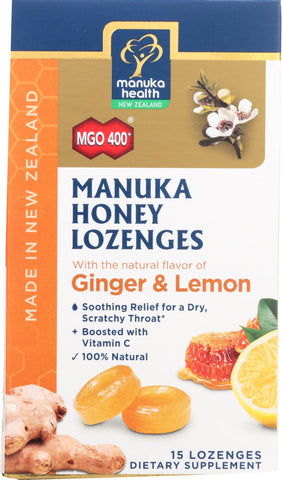 MANUKA HEALTH: Lozenge Honey  Ginger & Lemon , 15 pc