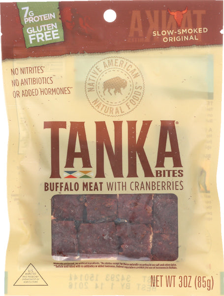 TANKA: Bites Buffalo Meat Cranberry Slow Smoked Original, 3 Oz