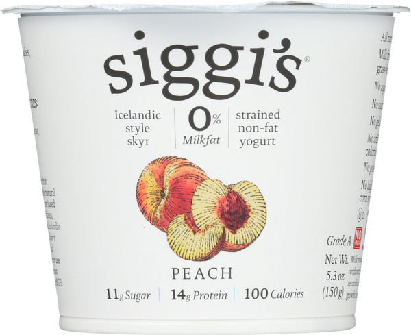 SIGGI'S: Strained Non-Fat Yogurt Icelandic Style Skyr Peach, 5.3 oz