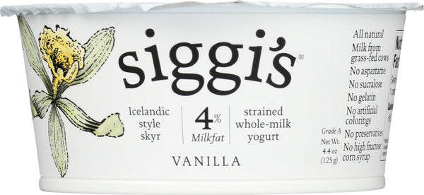 SIGGI'S: 4% Strained Whole Milk Yogurt Vanilla, 4.4 oz