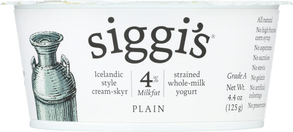 SIGGI'S: 4% Milkfat Strained Whole-Milk Yogurt Plain, 4.4 oz