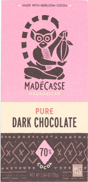 MADECASSE: Pure Dark Chocolate Bar 70%, 2.64 oz