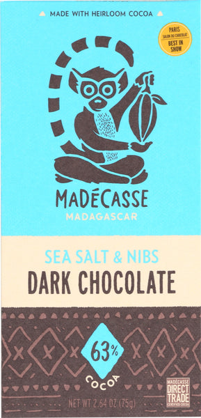MADECASSE: 63% Cocoa Chocolate Bar Sea Salt & Nibs, 2.64 oz