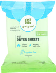 GRABGREEN: Wet Dryer Sheets Fragrance Free 64 Loads, 8.64 oz