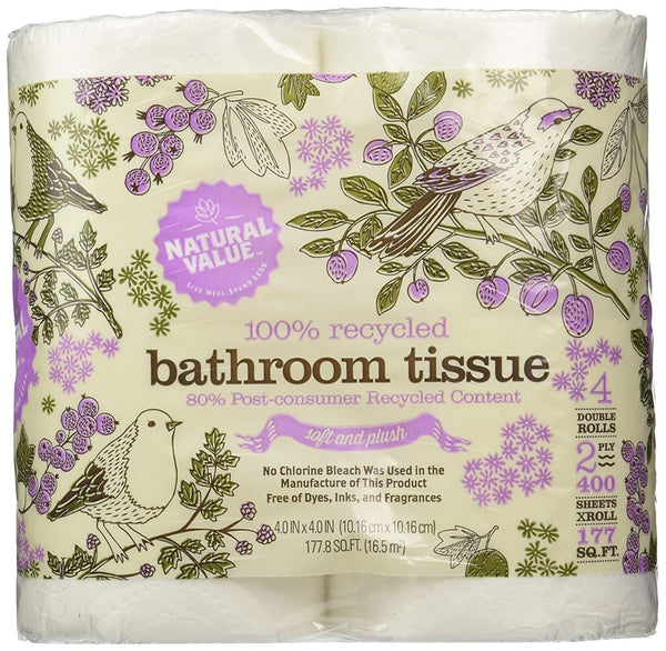 NATURAL VALUE: 100% Recycled Bathroom Tissue 4 Double Rolls, 1 ea