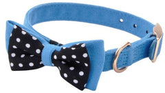 Coastal Pet Accent Microfiber Dog Collar Boho Blue with Polka Dot Bow 5/8" Wide