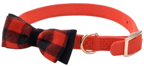 Coastal Pet Accent Microfiber Dog Collar Retro Red with Plaid Bow 5/8" Wide