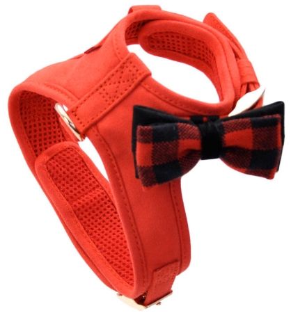 Coastal Pet Accent Microfiber Dog Harness Retro Red with Plaid Bow