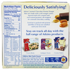 ATKINS: Snack Bar Caramel Chocolate Peanut Nougat (5x1.6oz bars), 8 oz