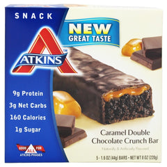 ATKINS: Snack Bar Caramel Double Chocolate Crunch (5x1.6oz bars), 8 oz