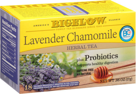 BIGELOW: Lavender Chamomile Herbal Tea with Probiotics 18 Bags, 0.98 oz