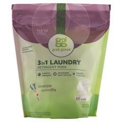 GRAB GREEN: 3-in-1 Laundry Detergent Pods Lavender with Vanilla 60 Pods, 2.4 lb