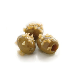 DELALLO: Italian Aglio Green Pitted Olives, 5 lb