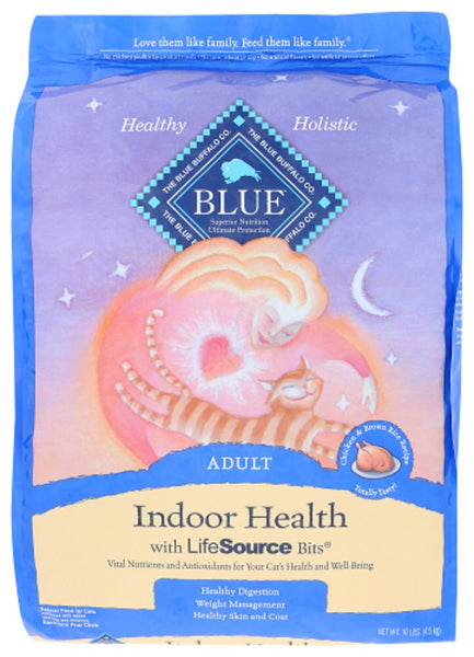 BLUE BUFFALO: Indoor Health Adult Cat Food Chicken and Brown Rice Recipe, 10 lb