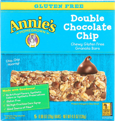 ANNIE'S HOMEGROWN: Double Chocolate Chip Granola Bars, 4.9 oz