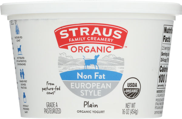 STRAUS: Organic Nonfat Plain European Style Yogurt, 16 oz