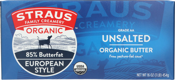 STRAUS: Organic Unsalted European Style Butter, 1 lb