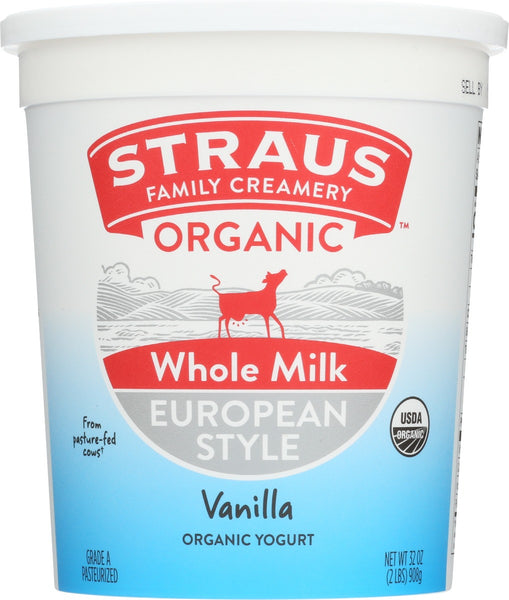 STRAUS: Organic Whole Vanilla European Style Yogurt, 32 oz