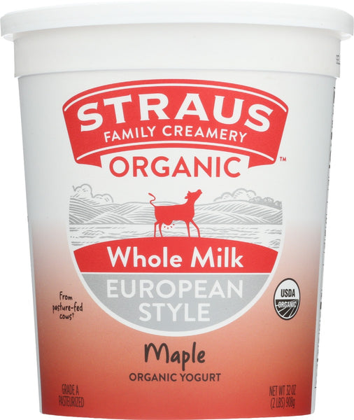 STRAUS: Organic Whole Milk Maple European Style Yogurt, 32 oz