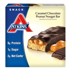ATKINS: Snack Bar Caramel Chocolate Peanut Nougat (5x1.6oz bars), 8 oz