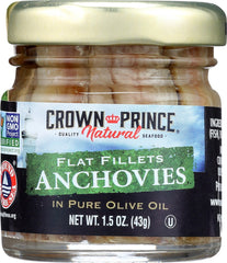 CROWN PRINCE: Natural Flat Fillets Anchovies in Pure Olive Oil, 1.5 oz