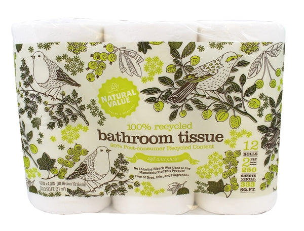 NATURAL VALUE: Recycled Bathroom Tissue 2-Ply 250 Sheets - 12 Roll(s)