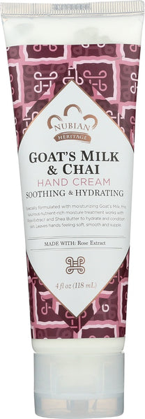 NUBIAN HERITAGE: Hand Cream Goat's Milk & Chai with Rose Extract, 4 oz