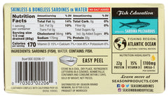 SEASON: Skinless and Boneless Sardines in Water No Salt Added, 4.25 oz