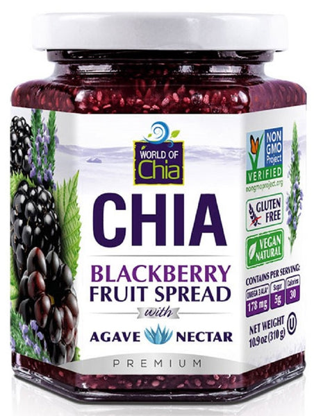 WORLD OF CHIA: Chia Blackberry Fruit Spread with Agave Nectar, 10.90 oz