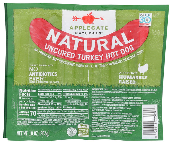 APPLEGATE: Natural Uncured Turkey Hot Dog, 10 oz