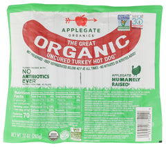 APPLEGATE: The Great Organic Uncured Turkey Hot Dog, 10 oz