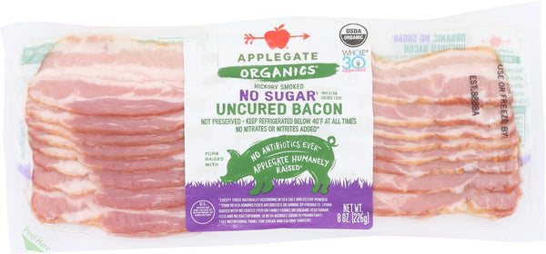 APPLEGATE: Organic No Sugar Uncured Bacon, 8 oz