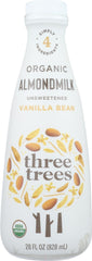 THREE TREES: Unsweetened Vanilla Bean Almond Milk, 28 oz