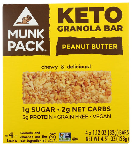 MUNK PACK: Peanut Butter Keto Granola Bar 4 Pack, 4.51 oz