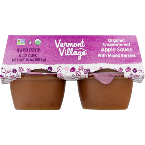 VERMONT VILLAGE CANNERY: Organic Unsweetened Applesauce with Mixed Berries Cups, 16 oz