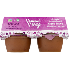 VERMONT VILLAGE CANNERY: Organic Unsweetened Applesauce with Mixed Berries Cups, 16 oz