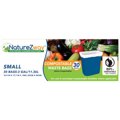 NATUREZWAY: Compostable Waste Bag 3 Gallon 30 Trash Bags, 1 pack